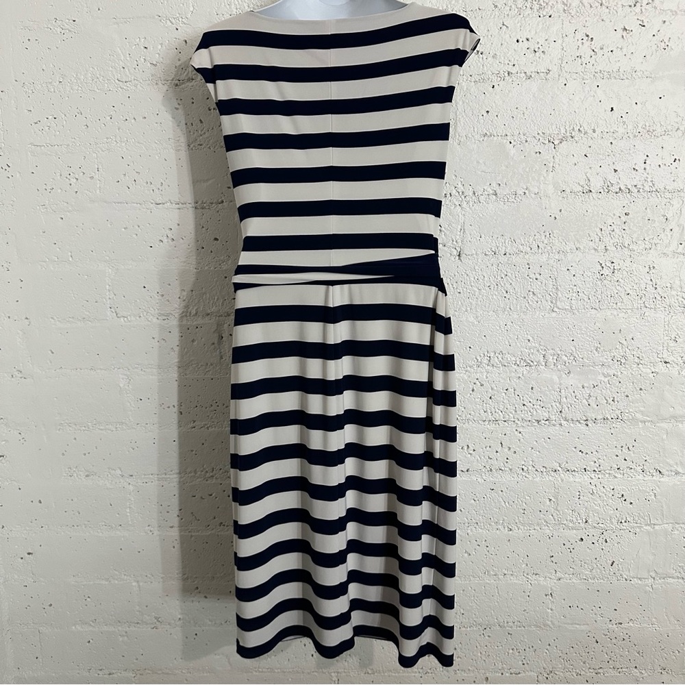 LRL Ralph Lauren Womens Dress 10 Blue White Stripe Cap Sleeve Ruched Stretch K19 - Picture 5 of 6